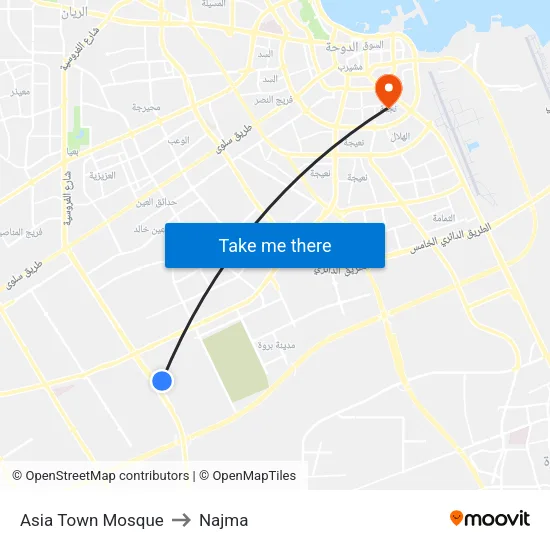 Asia Town Mosque to Najma map