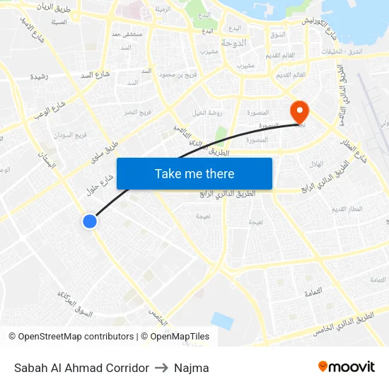 Sabah Al Ahmad Corridor to Najma map