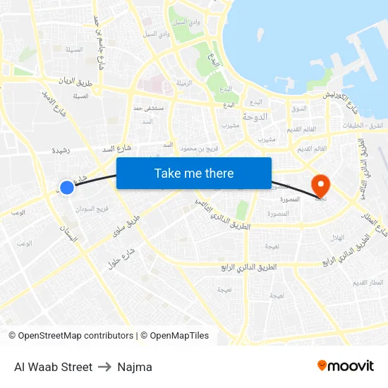 Al Waab Street to Najma map