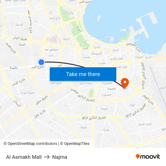 Al Asmakh Mall to Najma map