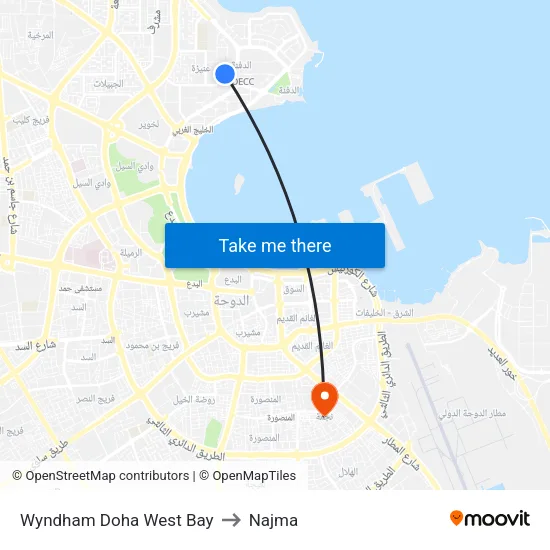 Wyndham Doha West Bay to Najma map