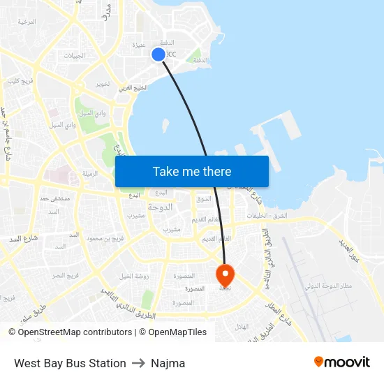 West Bay Bus Station to Najma map