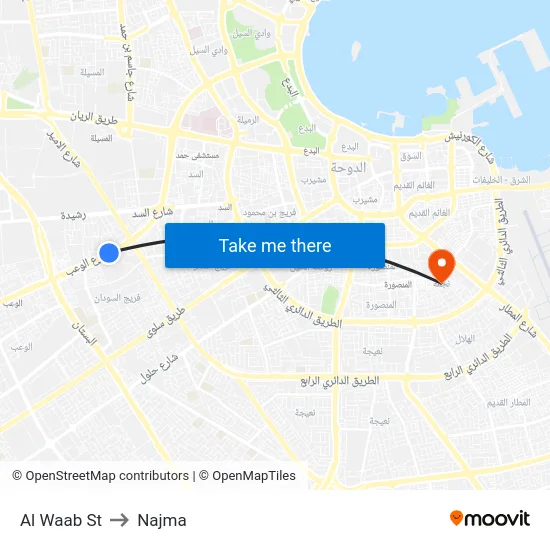 Al Waab St to Najma map