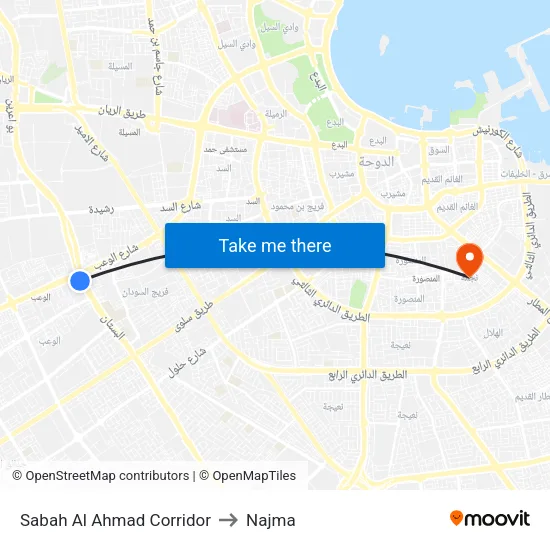Sabah Al Ahmad Corridor to Najma map