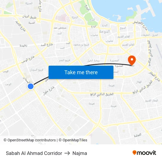 Sabah Al Ahmad Corridor to Najma map
