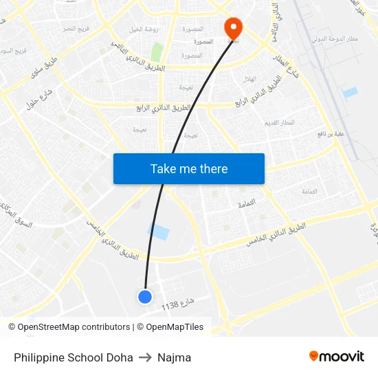 Philippine School Doha to Najma map