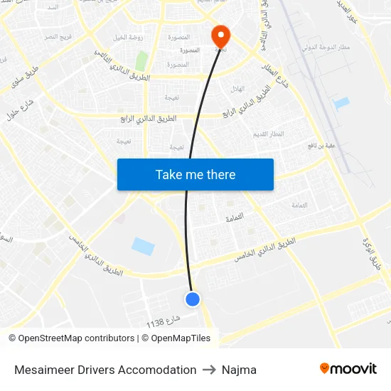 Mesaimeer Drivers Accomodation to Najma map