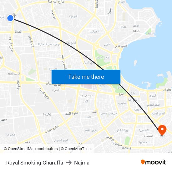 Royal Smoking Gharaffa to Najma map