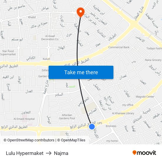 Lulu Hypermaket to Najma map