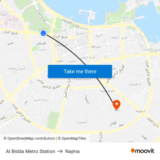 Al Bidda Metro Station to Najma map