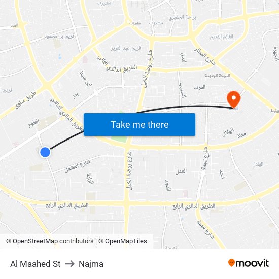 Al Maahed St to Najma map