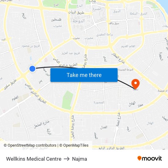 Wellkins Medical Centre to Najma map