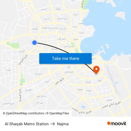 Al Shaqab Metro Station to Najma map