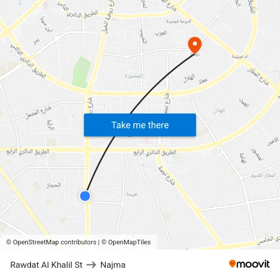 Rawdat Al Khalil Street to Najma map