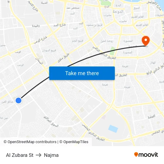 Al Zubara St to Najma map