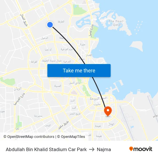 Abdullah Bin Khalid Stadium Car Park to Najma map