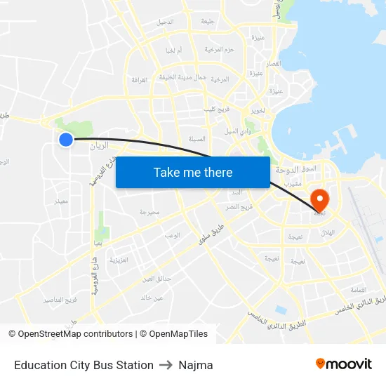 Education City Bus Station to Najma map