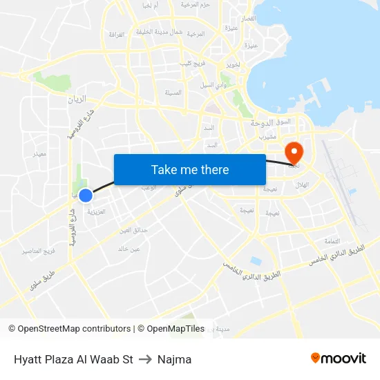 Hyatt Plaza Al Waab St to Najma map