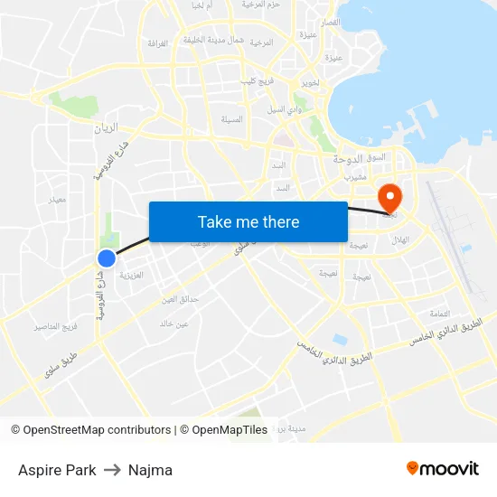 Aspire Park to Najma map