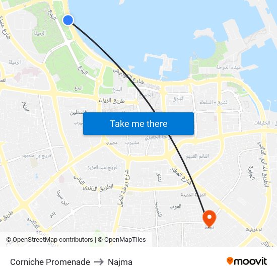 Corniche Promenade to Najma map