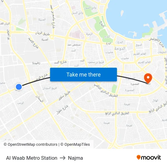 Al Waab Metro Station to Najma map