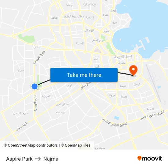 Aspire Park to Najma map