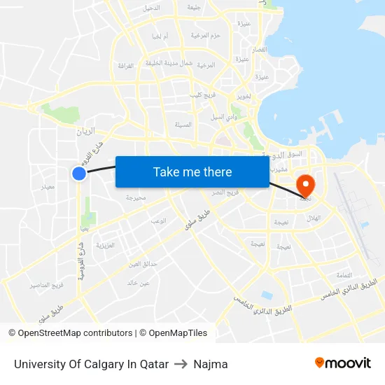 University of Calgary in Qatar to Najma map