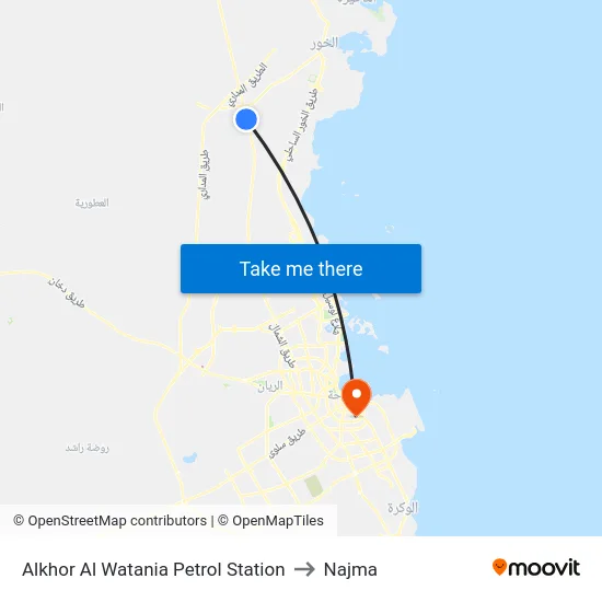 Alkhor Al Watania Petrol Station to Najma map