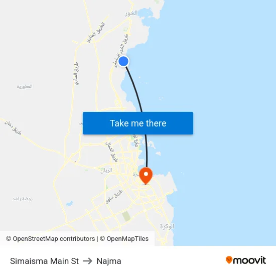 Simaisma Main St to Najma map