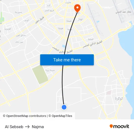 Al Sebseb to Najma map