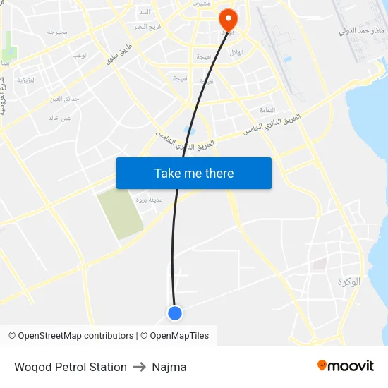 Woqod Petrol Station to Najma map