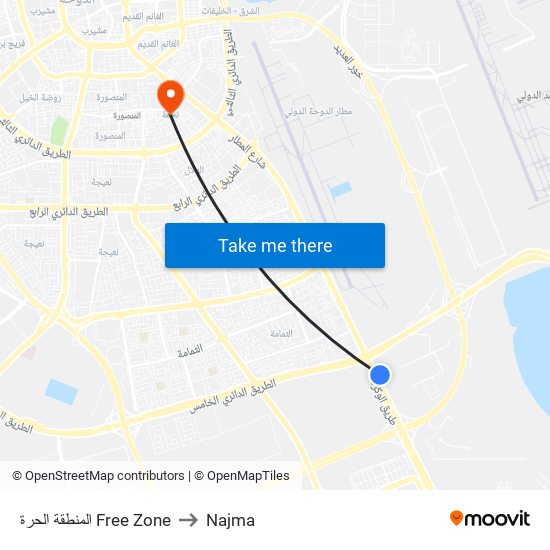 المنطقة الحرة Free Zone to Najma map
