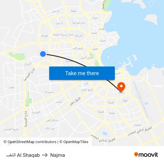 Al Shaqab to Najma map