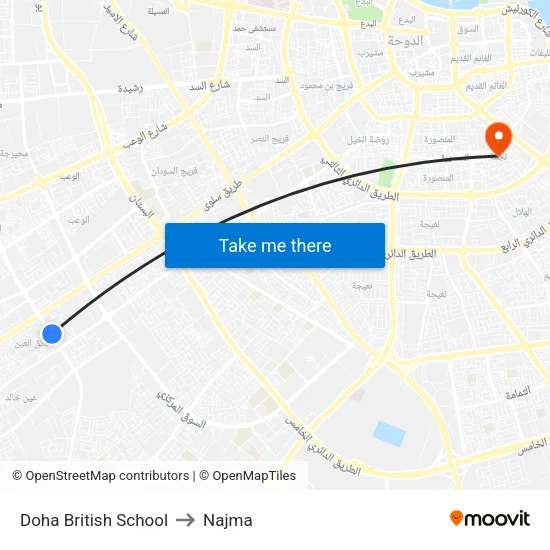 Doha British School to Najma map