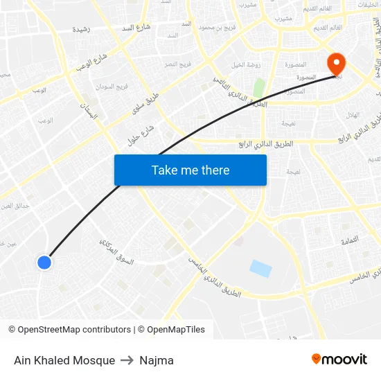 Ain Khaled Mosque to Najma map