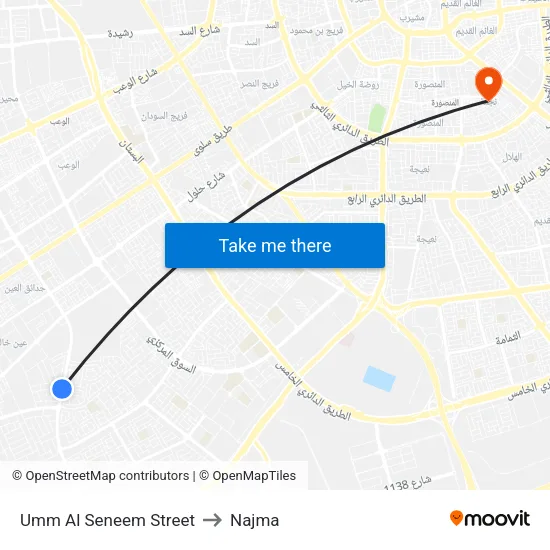 Umm Al Seneem Street to Najma map