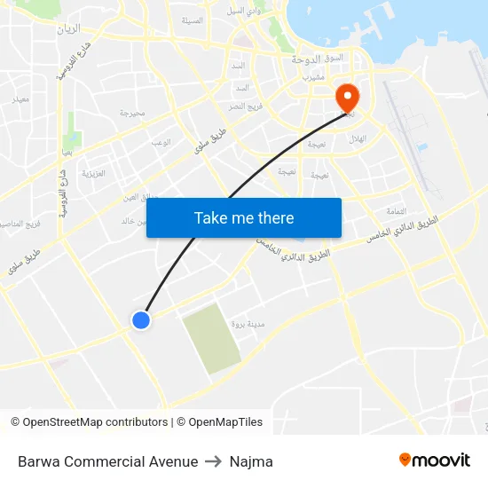 Barwa Commercial Avenue to Najma map