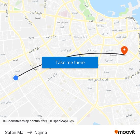 Safari Mall to Najma map