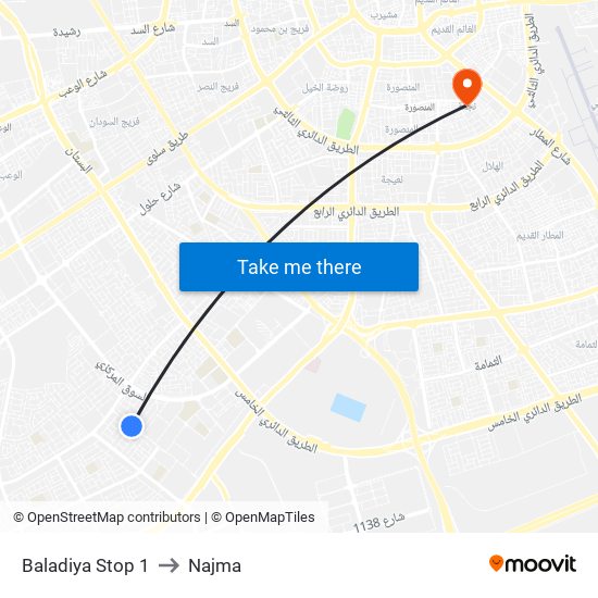 Baladiya Stop 1 to Najma map