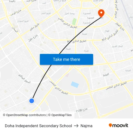 Doha Independent Secondary School to Najma map