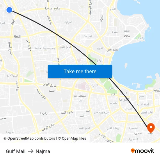 Gulf Mall to Najma map