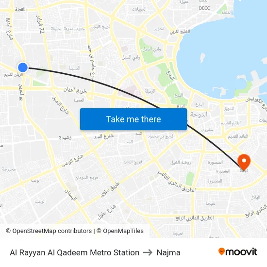Al Rayyan Al Qadeem Metro Station to Najma map