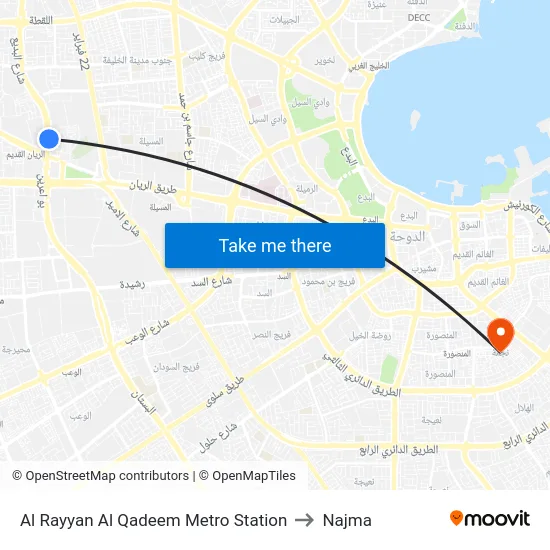 Al Rayyan Al Qadeem Metro Station to Najma map