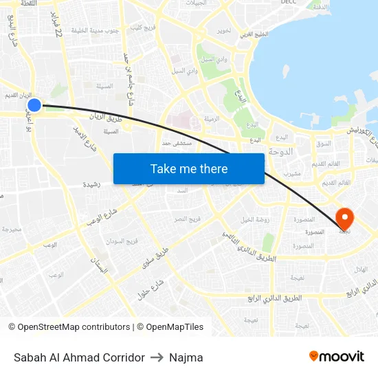 Sabah Al Ahmad Corridor to Najma map