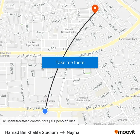 Hamad Bin Khalifa Stadium to Najma map