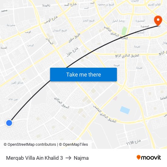 Merqab Villa Ain Khalid 3 to Najma map