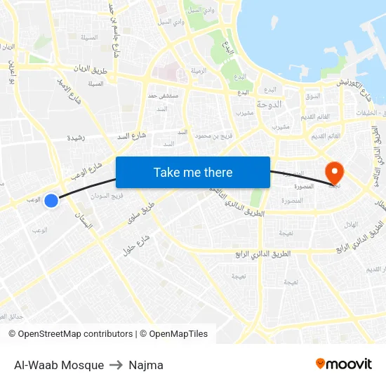 Al-Waab Mosque to Najma map