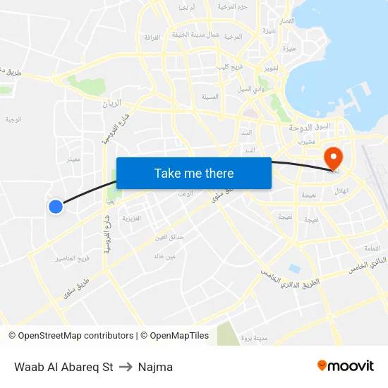 Waab Al Abareq St to Najma map