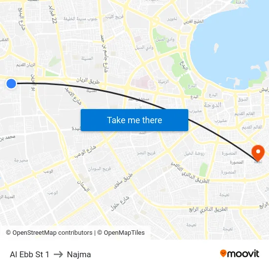Al Ebb St 1 to Najma map
