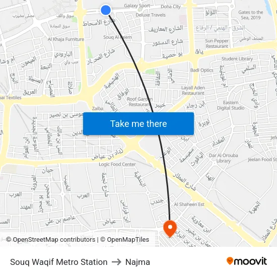 Souq Waqif Metro Station to Najma map